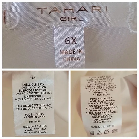 Tahari Girl Tea Length Flower Girl Dress 6X White Embroidered Lace Tulle Wedding - Picture 13 of 14